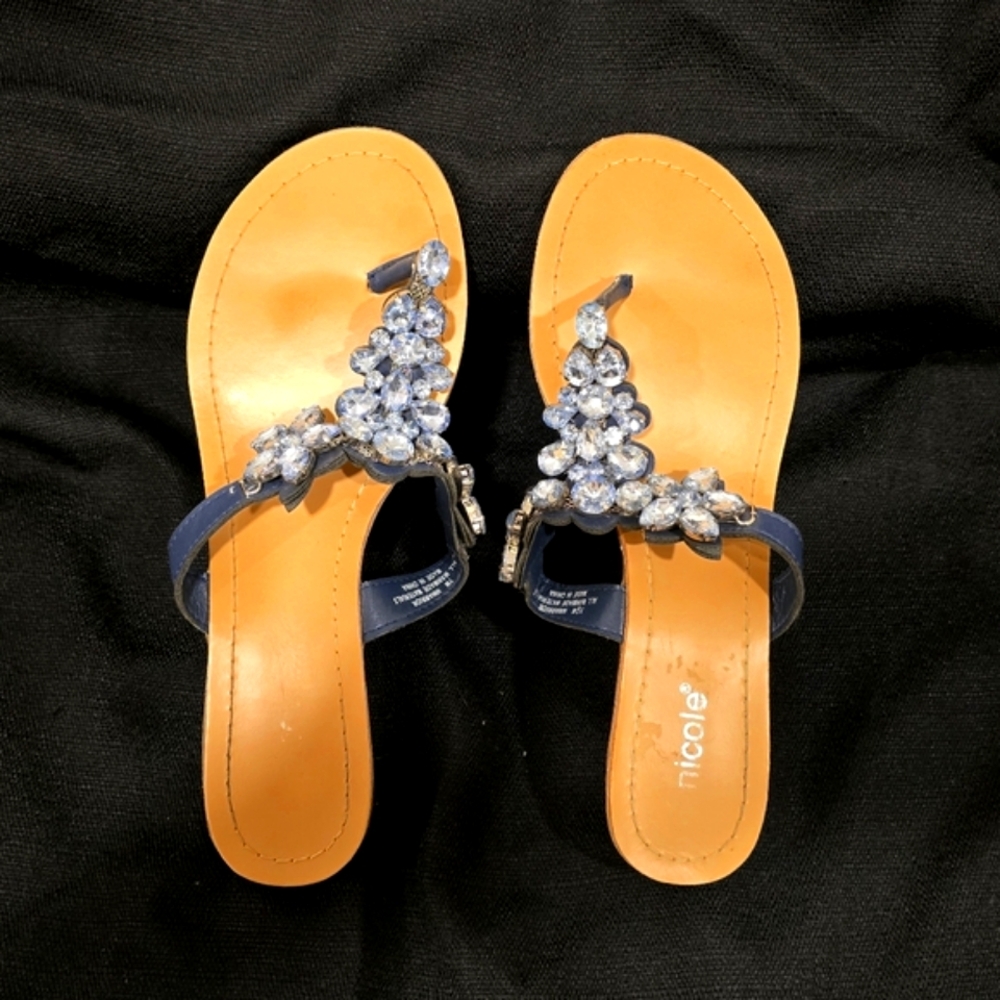 NICOLE Blue Jeweled Sandals, Size 7 - Picture 3 of 7